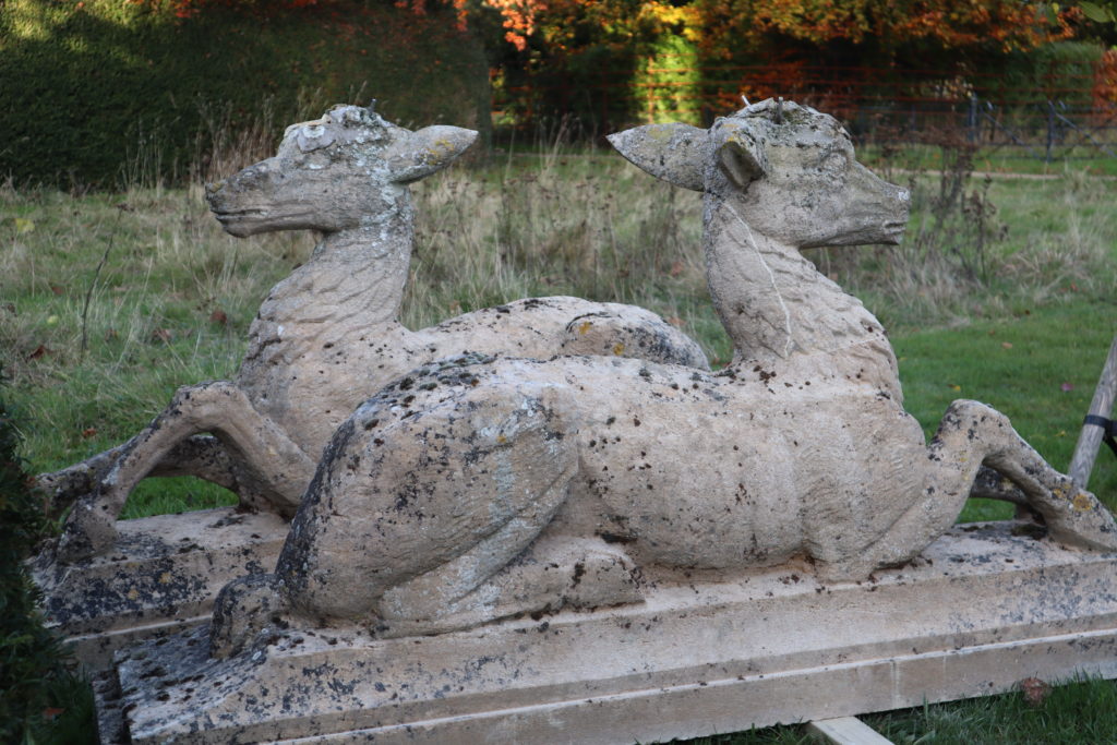 Stone stags at Somerleyton Hall